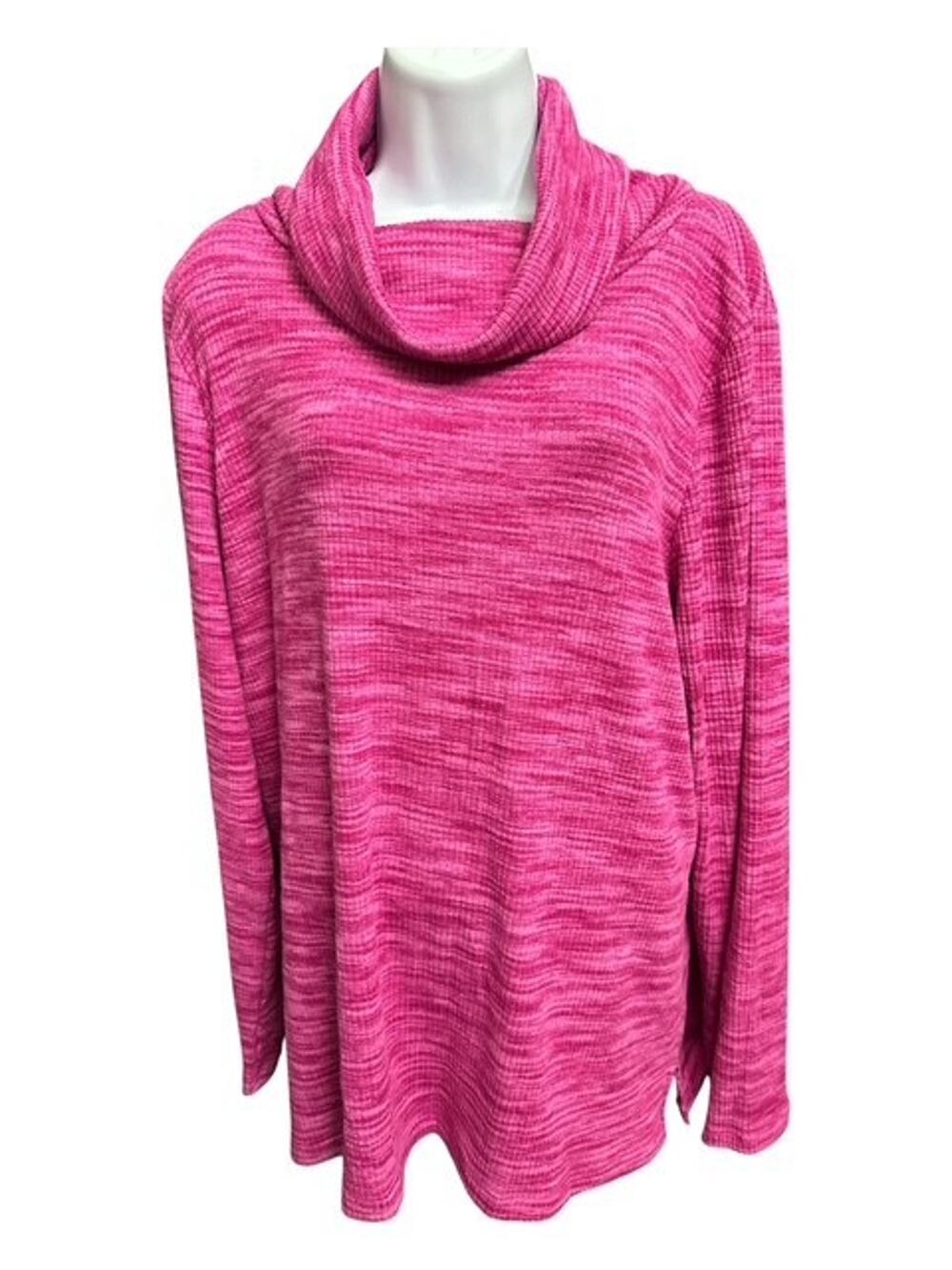 St Johns Bay XXL Top Cowl Turtleneck Pink Twilight Magenta Striped Soft Stretch